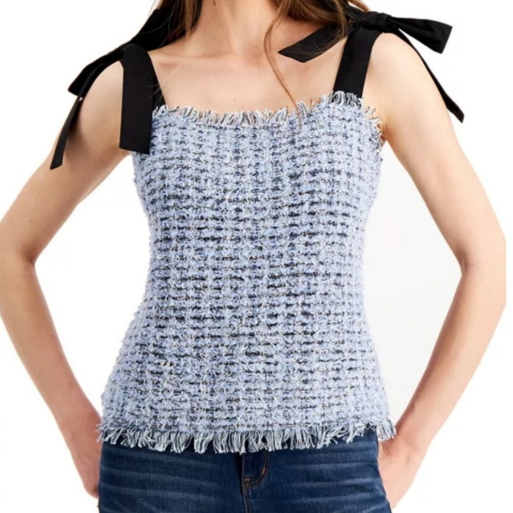 Chic Tweed Tank Top with Black Bow Straps